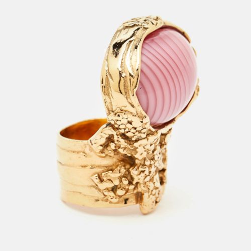 Saint Laurent Pink Cabochon Arty Gold Tone Cocktail Ring Size 57 - Saint Laurent Paris - Modalova