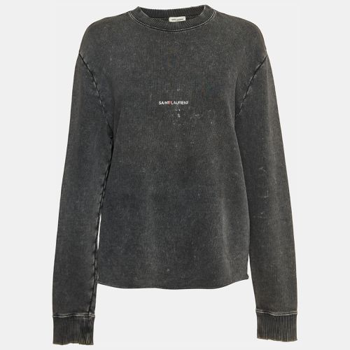 Saint Laurent Grey Washed & Printed Cotton Knit Sweatshirt M - Saint Laurent Paris - Modalova