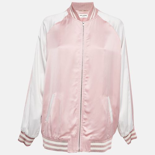 Saint Laurent Pink/White Satin Bomber Jacket M - Saint Laurent Paris - Modalova