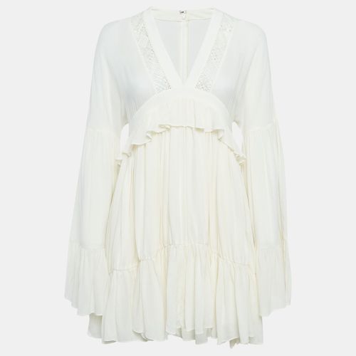 Saint Laurent Paris Off-White Silk Ruffled Mini Dress S - Saint Laurent Paris - Modalova