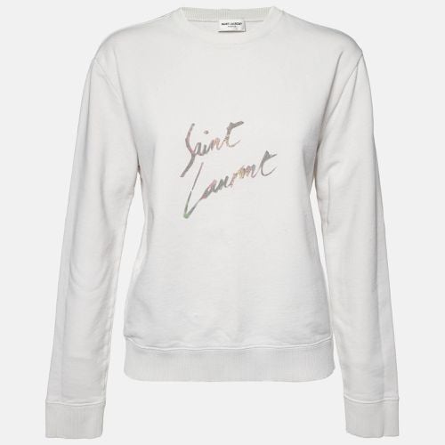 Saint Laurent Paris Ecru Logo Print Cotton Distressed Sweatshirt S - Saint Laurent Paris - Modalova