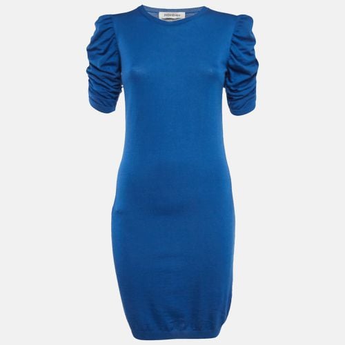 Saint Laurent Blue Knit Ruched Sleeves Midi Dress XS - Saint Laurent Paris - Modalova