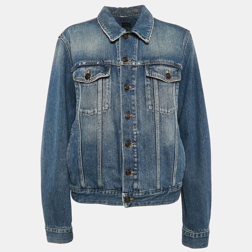 Saint Laurent Paris Blue Back Printed Denim Jacket M - Saint Laurent Paris - Modalova