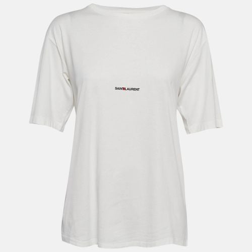 Saint Laurent Paris White Logo Print Jersey Crew Neck T-Shirt L - Saint Laurent Paris - Modalova