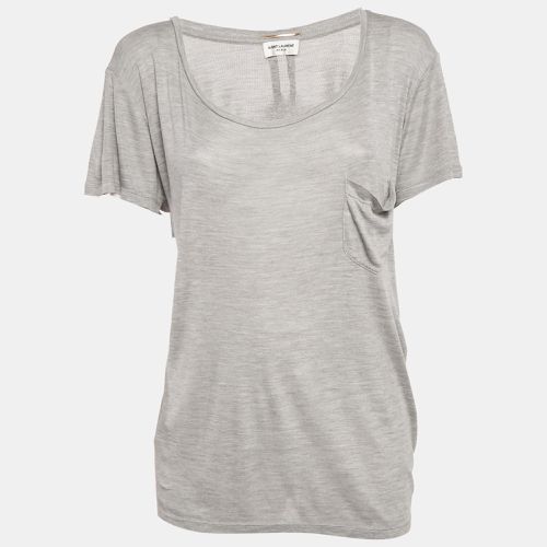 Saint Laurent Grey Melange Silk Knit T-Shirt L - Saint Laurent Paris - Modalova