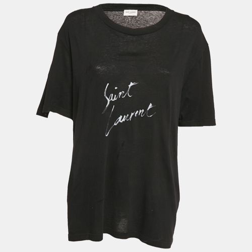 Saint Laurent Black Logo Print Cotton Jersey T-Shirt L - Saint Laurent Paris - Modalova