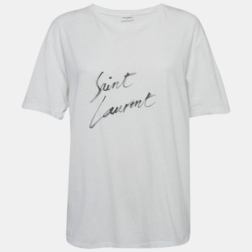 Saint Laurent Logo Print Cotton Jersey T-Shirt M - Saint Laurent Paris - Modalova