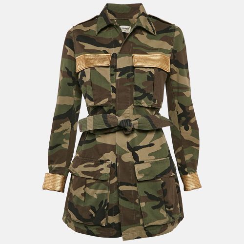 Saint Laurent Green Camo Print Leather Print Cotton Belted Jacket S - Saint Laurent Paris - Modalova