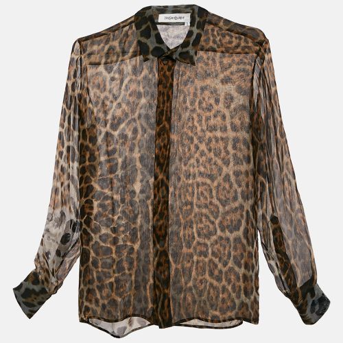 Saint Laurent Brown Leopard Print Silk Sheer Shirt M - Saint Laurent Paris - Modalova