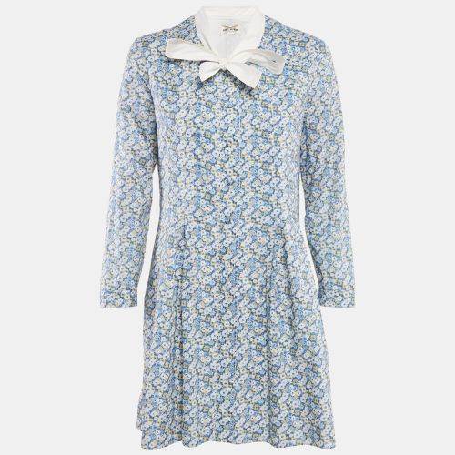 Saint Laurent Paris Blue Floral Print Pleated Button Front Mini Dress L - Saint Laurent Paris - Modalova