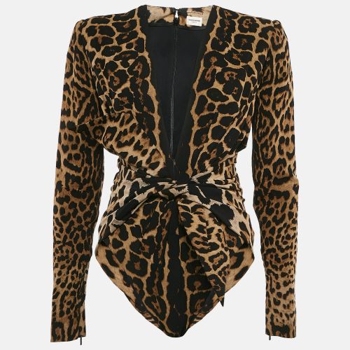 Saint Laurent Paris Brown Leopard Print Crepe Full Sleeve Bodysuit M - Saint Laurent Paris - Modalova