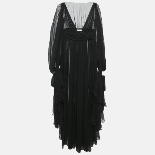 Sheer Silk Elongated Sleeve Wrap Maxi Dress M - Saint Laurent Paris - Modalova