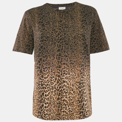 Saint Laurent Brown Animal Print Cotton Crew Neck T-Shirt M - Saint Laurent Paris - Modalova