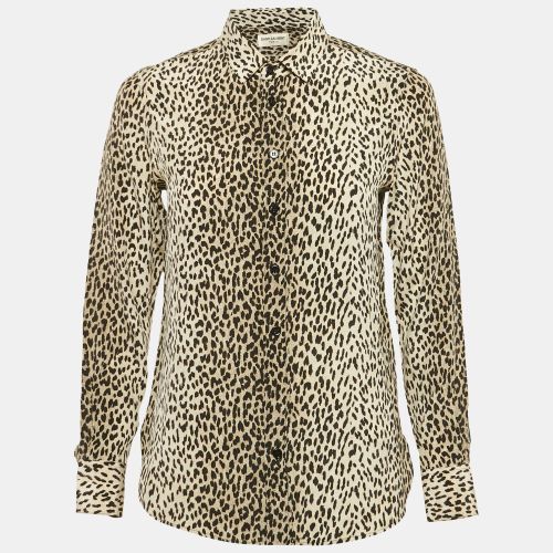 Saint Laurent Beige Leopard Print Silk Long Sleeve Shirt S - Saint Laurent Paris - Modalova