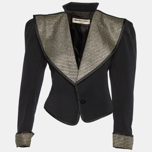 Saint Laurent Vintage Black Ribbed Lurex Collar Detail Jacket S - Saint Laurent Paris - Modalova