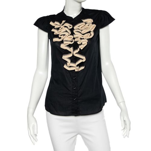 Yves Saint Laurent Black Cotton Crochet Ruffled Button Front Top M - Saint Laurent Paris - Modalova