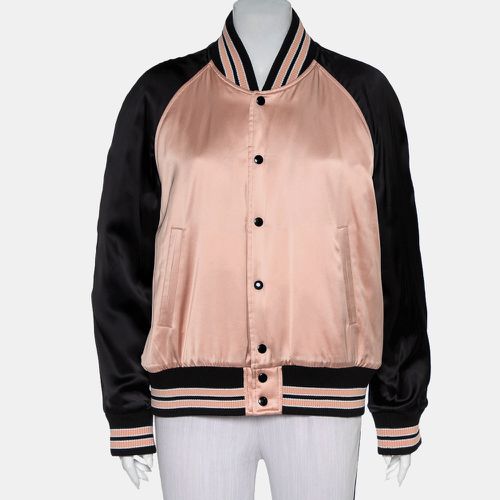 Saint Laurent Paris Black & Pink Satin Button Front Bomber Jacket L - Saint Laurent Paris - Modalova