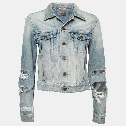 Saint Laurent Paris Blue Destroyed Effect Denim Jacket M - Saint Laurent Paris - Modalova