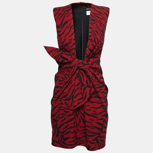 Saint Laurent Red Tiger Striped Crepe Plunge Neck Midi Dress S - Saint Laurent Paris - Modalova