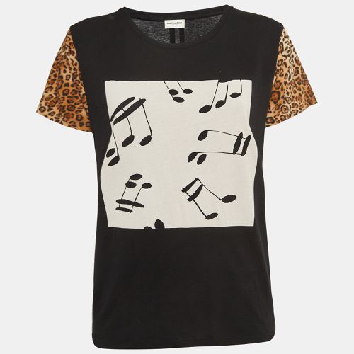 Saint Laurent Paris Black Musical and Leopard Print Cotton Jersey T-Shirt S - Saint Laurent Paris - Modalova