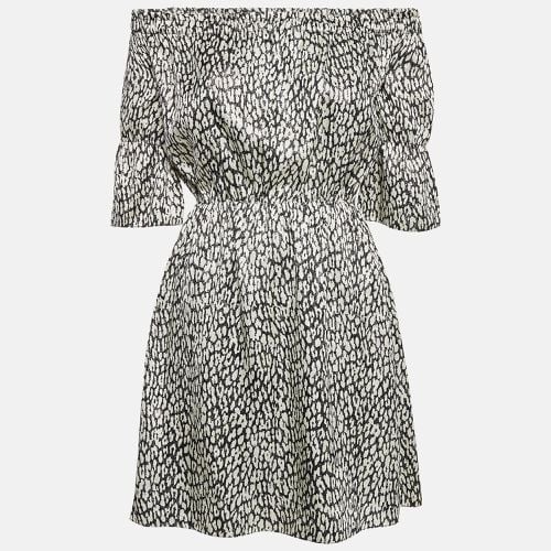 Saint Laurent Black Animal Print Lame Off-Shoulder Mini Dress S - Saint Laurent Paris - Modalova