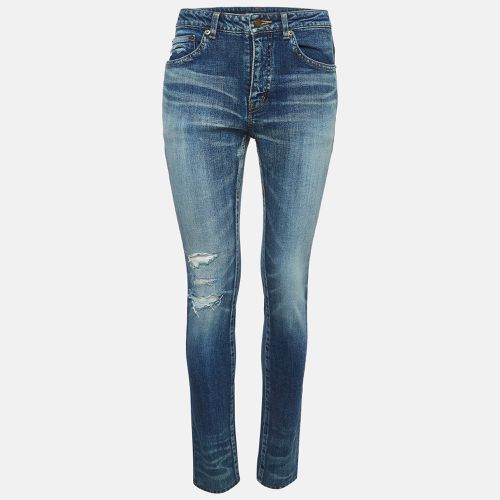 Saint Laurent Blue Distressed Denim Frayed Skinny Jeans M Waist 28" - Saint Laurent Paris - Modalova