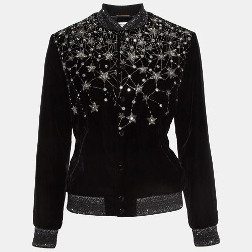 Saint Laurent Black Embellished Velvet Bomber Jacket S - Saint Laurent Paris - Modalova