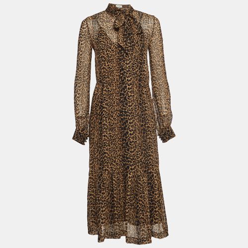 Saint Laurent Brown Leopard Print Chiffon Midi Dress S - Saint Laurent Paris - Modalova