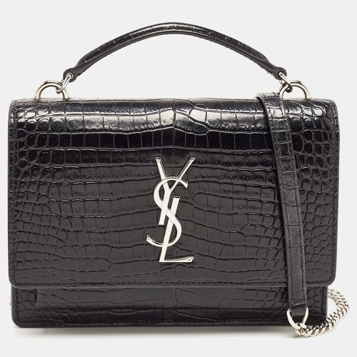 Saint Laurent Black Croc Embossed Leather Sunset Chain Wallet Bag - Saint Laurent Paris - Modalova