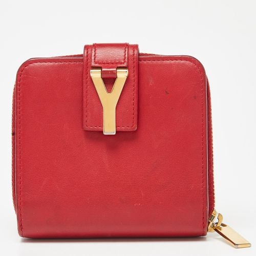 Saint Laurent Red Leather Y line Zip Compact Wallet - Saint Laurent Paris - Modalova