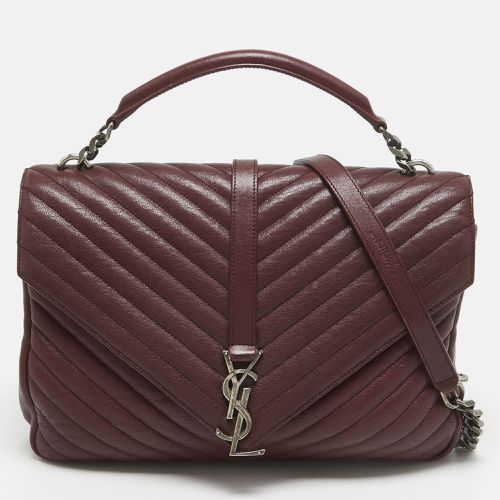 Saint Laurent Burgundy Matelassé Leather Large College Top Handle Bag - Saint Laurent Paris - Modalova