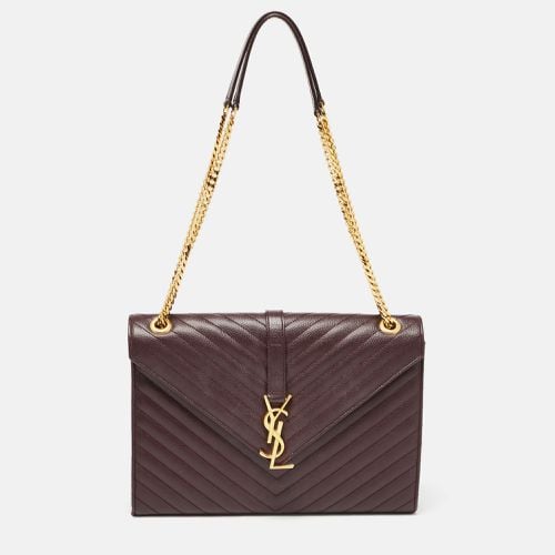 Saint Laurent Burgundy Matelasse Leather Large Monogram Envelope Shoulder Bag - Saint Laurent Paris - Modalova