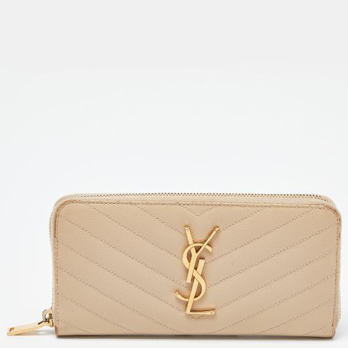 Saint Laurent Beige Leather Monogram Zip Around Wallet - Saint Laurent Paris - Modalova