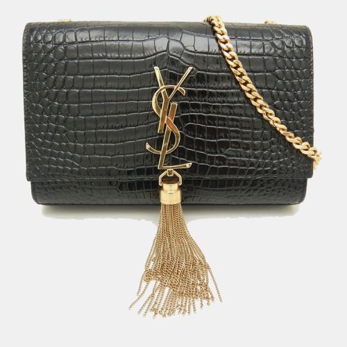 Saint Laurent Paris Black Crocodile Embossed Medium Classic Kate Tassel Chain Shoulder Bag - Saint Laurent Paris - Modalova