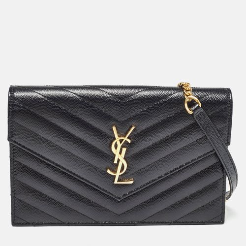 Saint Laurent Black Matelassé Leather Monogram Envelope Wallet on Chain - Saint Laurent Paris - Modalova