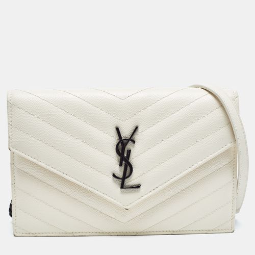 Saint Laurent Cream Matelassé Leather Monogram Envelope Wallet on Chain - Saint Laurent Paris - Modalova