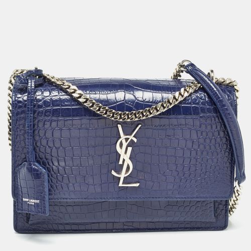 Saint Laurent Blue Croc Embossed Leather Medium Sunset Shoulder Bag - Saint Laurent Paris - Modalova