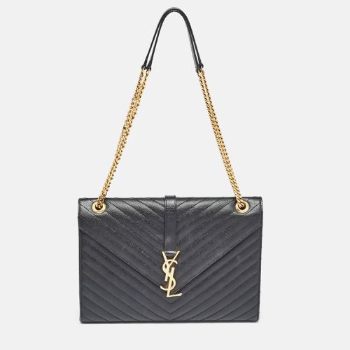 Saint Laurent Black Matelasse Leather Large Monogram Envelope Shoulder Bag - Saint Laurent Paris - Modalova