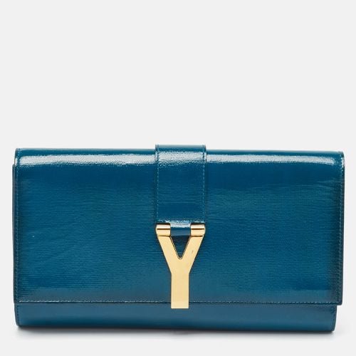 Saint Laurent Teal Green Patent Leather Y Line Clutch - Saint Laurent Paris - Modalova