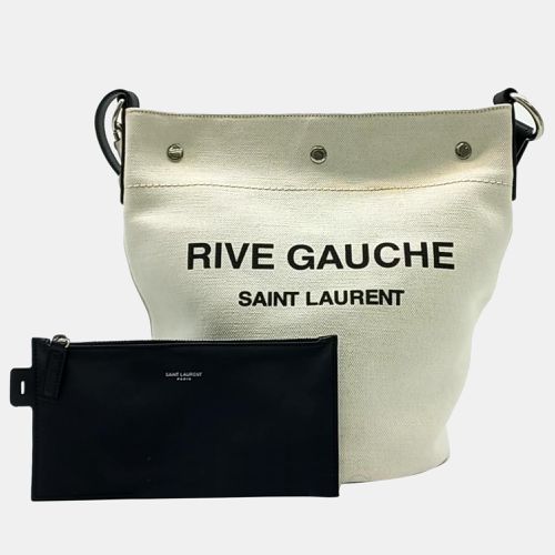 Saint Laurent Neutral Canvas Rive Gauche Bucket Bag - Saint Laurent Paris - Modalova