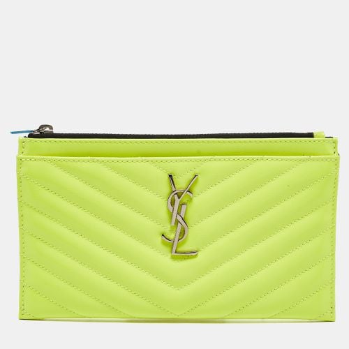 Saint Laurent Neon Yellow Matelasse Patent Leather Monogram Bill Pouch - Saint Laurent Paris - Modalova