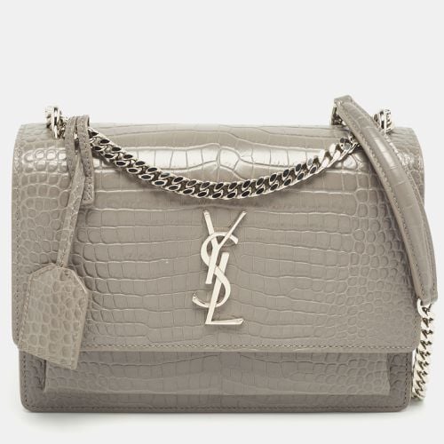 Saint Laurent Grey Croc Embossed Leather Medium Sunset Shoulder Bag - Saint Laurent Paris - Modalova