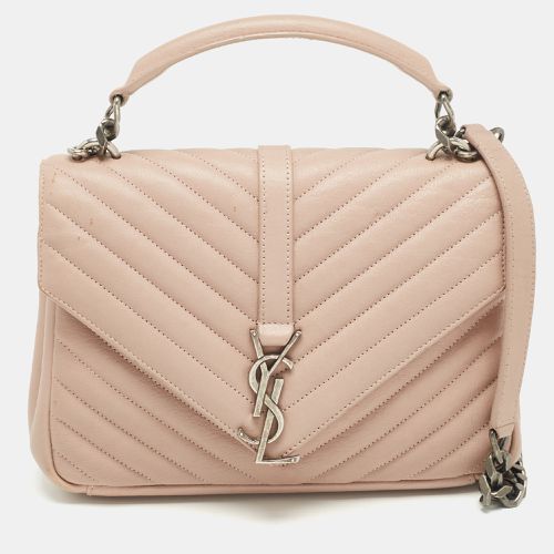 Saint Laurent Old Rose Matelassé Leather Medium College Top Handle Bag - Saint Laurent Paris - Modalova