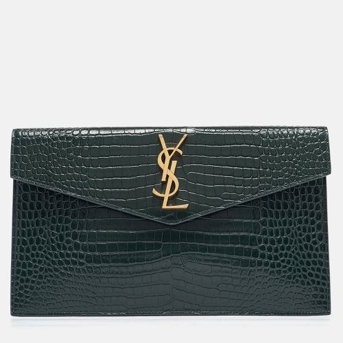 Saint Laurent Green Croc Embossed Leather Uptown Pouch - Saint Laurent Paris - Modalova