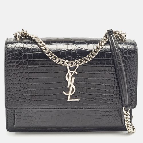 Saint Laurent Black Croc Embossed Leather Medium Sunset Shoulder Bag - Saint Laurent Paris - Modalova