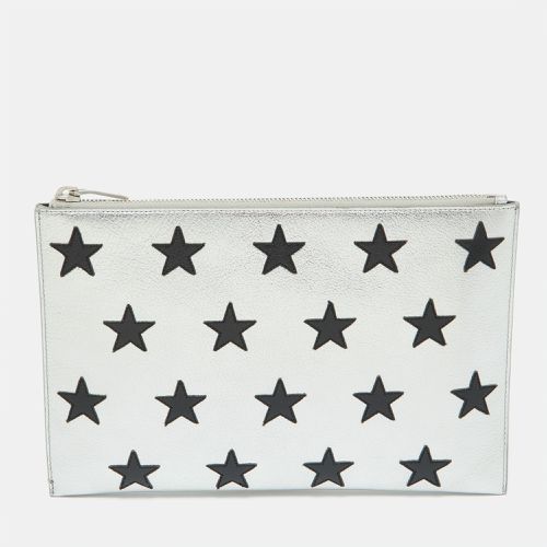 Saint Laurent Silver Star Leather Zip Pouch - Saint Laurent Paris - Modalova