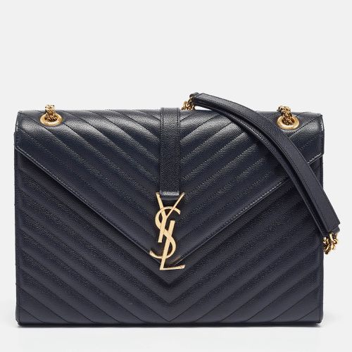 Saint Laurent Navy Blue Matelassé Leather Large Monogram Shoulder Bag - Saint Laurent Paris - Modalova