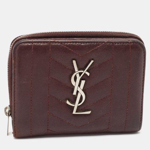 Saint Laurent Burgundy Leather Monogram Zip Around Wallet - Saint Laurent Paris - Modalova