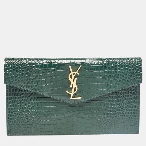 Saint Laurent Green Croc Embossed Leather Uptown Pouch - Saint Laurent Paris - Modalova