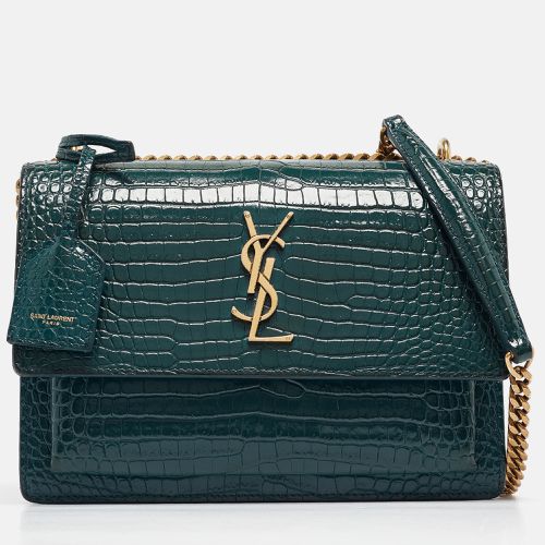 Saint Laurent Green Croc Embossed Leather Medium Sunset Shoulder Bag - Saint Laurent Paris - Modalova